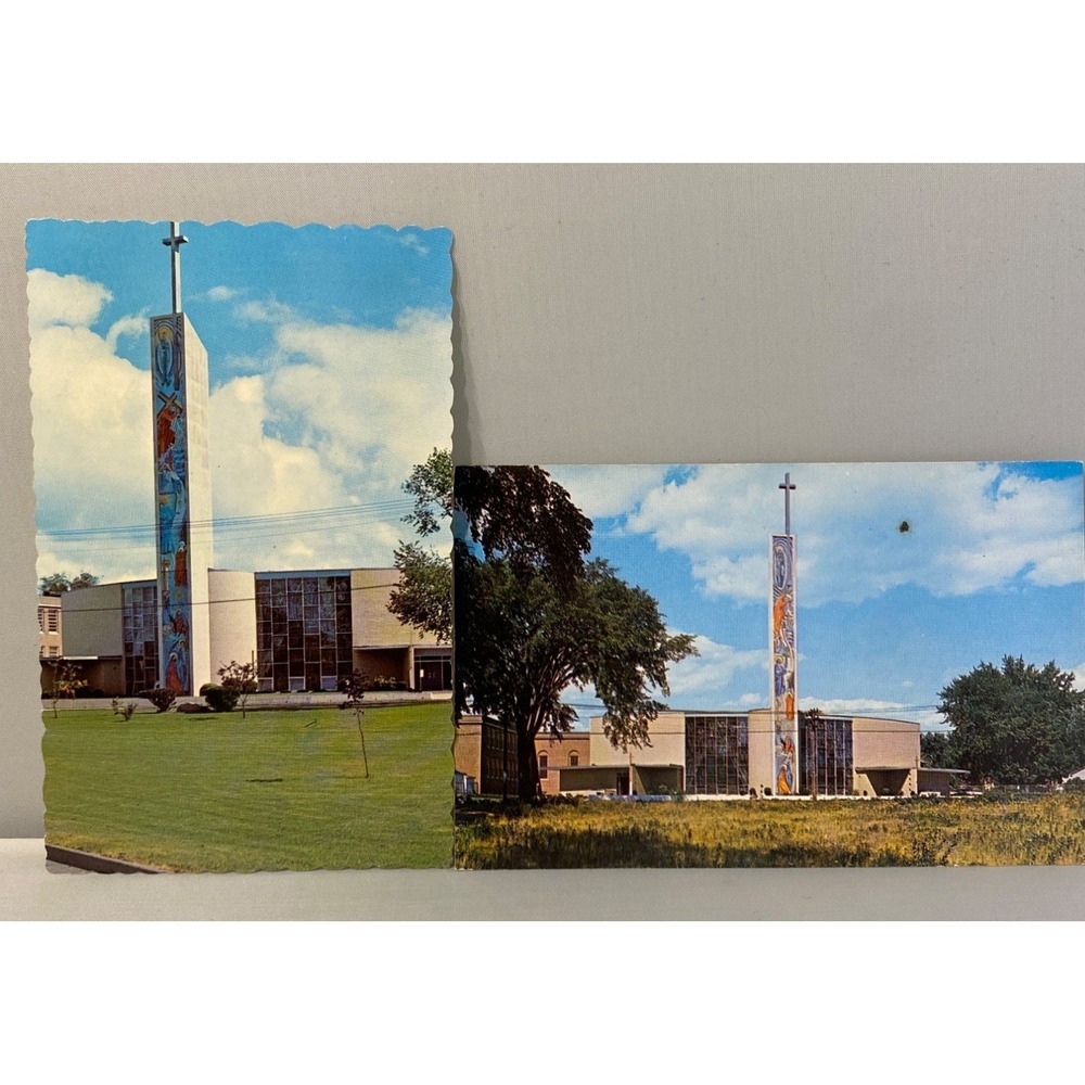 Vintage Holy Cross Catholic Church Postcard lot Of 2 With Scalloped Edges